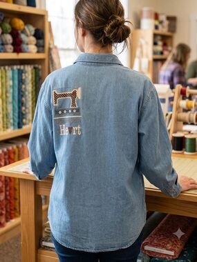 Vintage Faded Gear Denim Shirt XL Quilting Sewing Appliqué Grandmacore